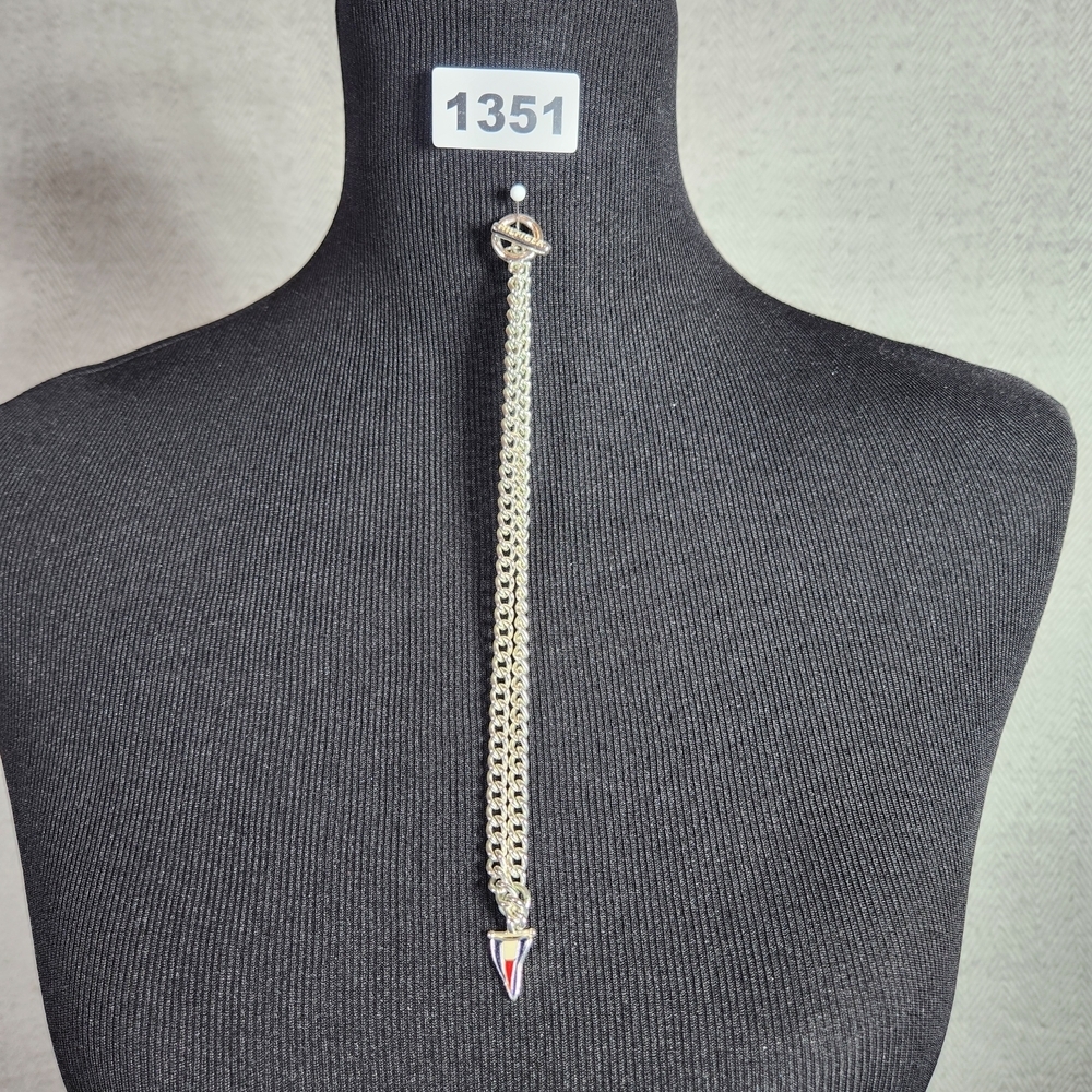 Tommy Hilfiger Silver Tone 15" Choker Necklace Tri-Color Shark Tooth Pendant - Picture 7 of 7